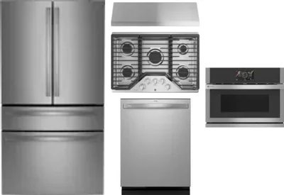 5 Piece Package Includes Refrigerator, Cooktop, Wall Oven, Hood And Dishwasher